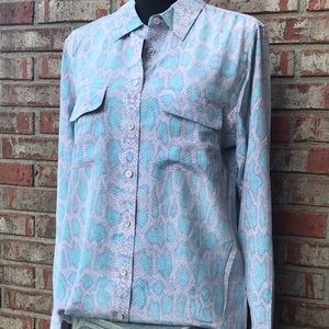 EQUIPMENTS 100% Silk Purple Blue Animal Snakeskin Blouse